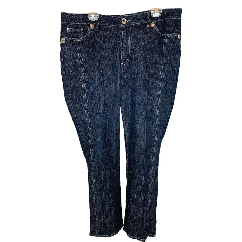 Ashley Stewart Wide Leg‎ High Waist Dark Navy Blue Jeans Size 18W Silver Shimmer